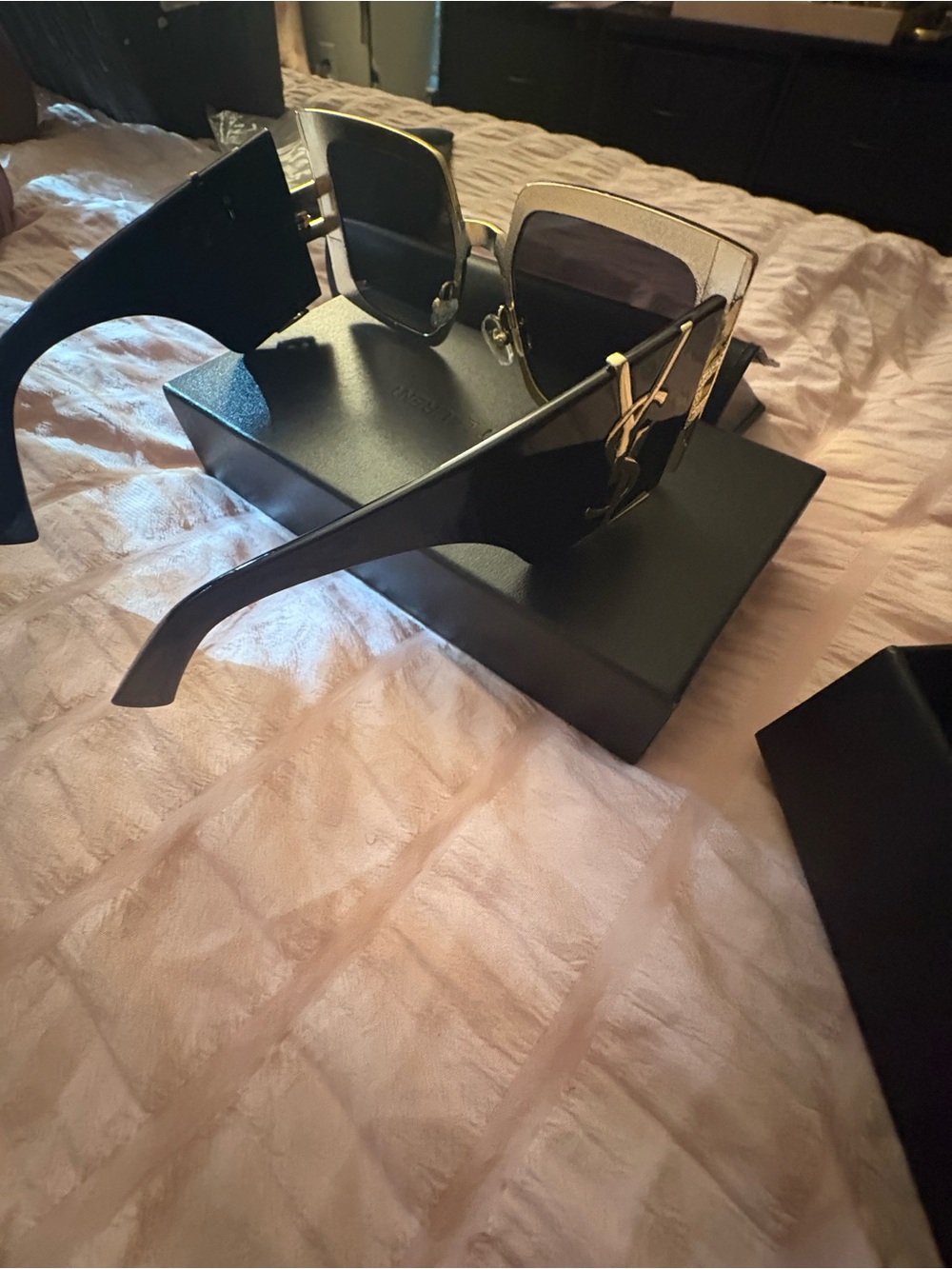 Yves Saint Laurent Black and Gold Square Sunglasses